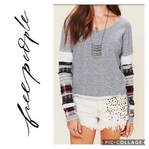 Free People Pull Over Sweater Patch Sleeves Size M